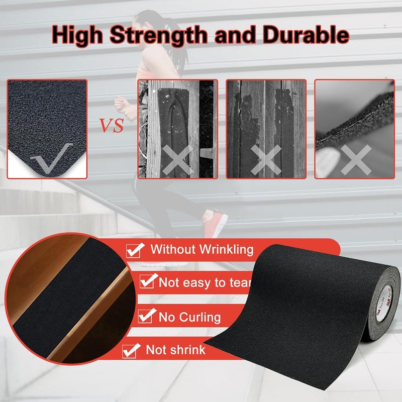 SX 12 Inch x 60 Ft Grip Tape, High Traction Anti Slip Tape for Stairs, Non Skid Roll Outdoor Stair Tread Non-Slip Waterproof, Weather Resistant, Black - Image 3